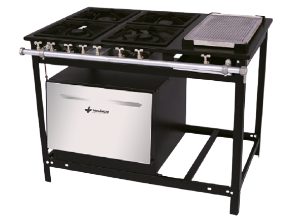 Cocina a gas de 6 quemadores con Plancha