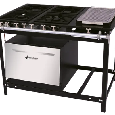 Cocina a gas de 6 quemadores con Plancha