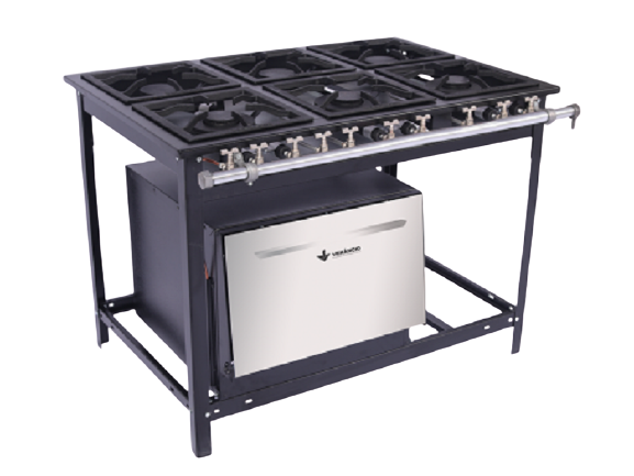 Cocina Industrial a gas de 6 quemadores con horno